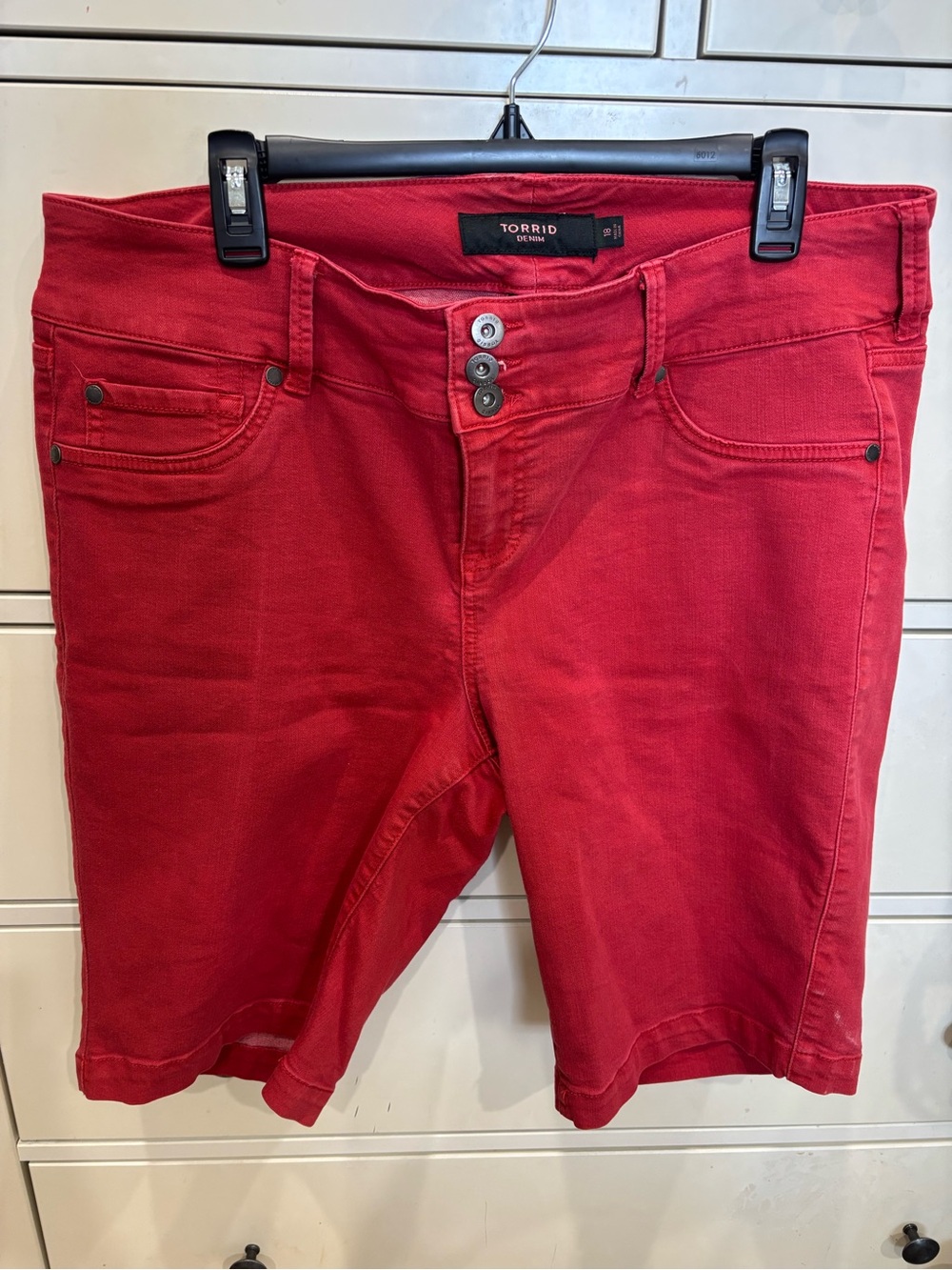 torrid Red Mid-Length Stretch Denim Bermuda Shorts
